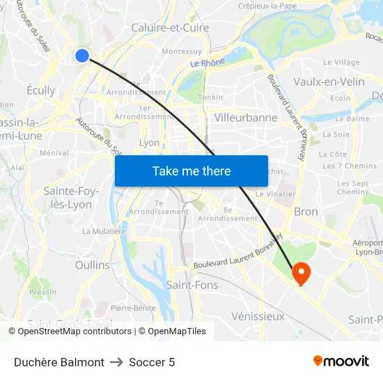 Duchère Balmont to Soccer 5 map