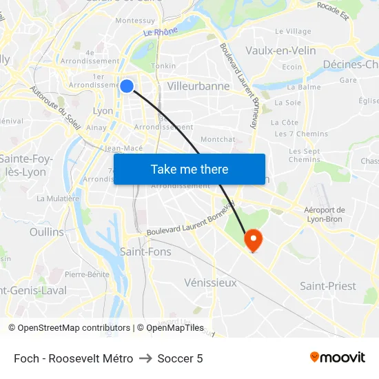 Foch - Roosevelt Métro to Soccer 5 map