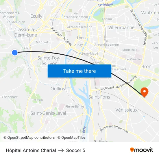 Hôpital Antoine Charial to Soccer 5 map