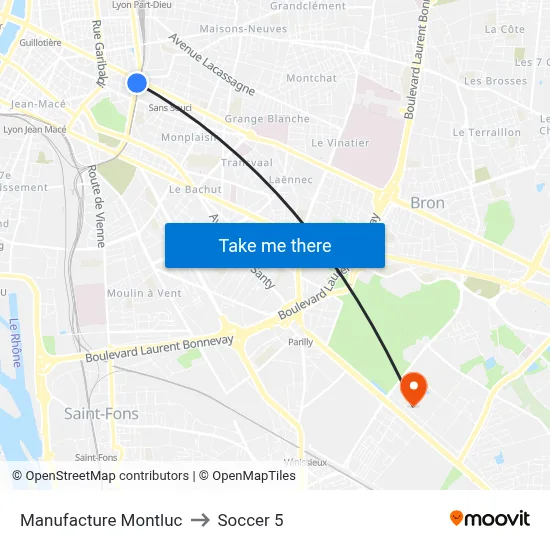 Manufacture Montluc to Soccer 5 map