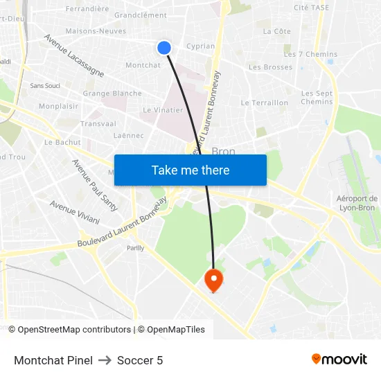 Montchat Pinel to Soccer 5 map