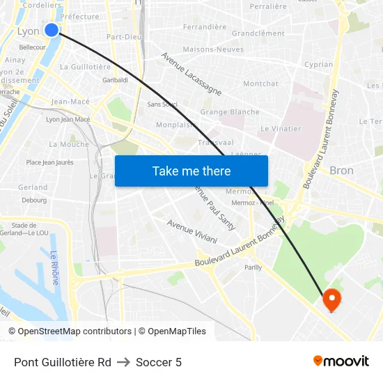 Pont Guillotière Rd to Soccer 5 map