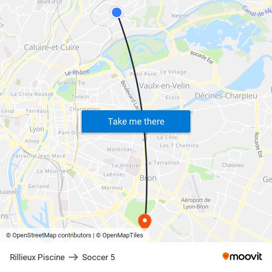 Rillieux Piscine to Soccer 5 map