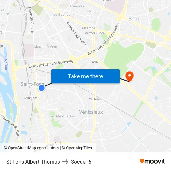 St-Fons Albert Thomas to Soccer 5 map