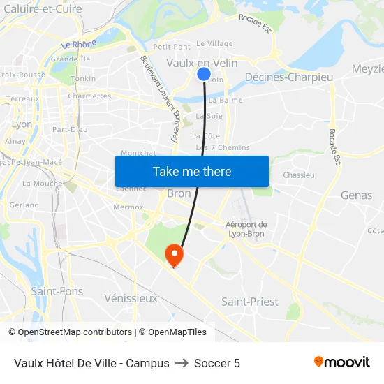 Vaulx Hôtel De Ville - Campus to Soccer 5 map