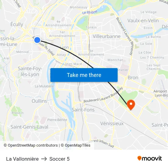 La Vallonnière to Soccer 5 map