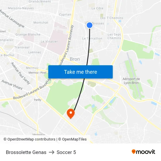 Brossolette Genas to Soccer 5 map