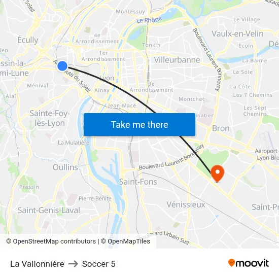 La Vallonnière to Soccer 5 map