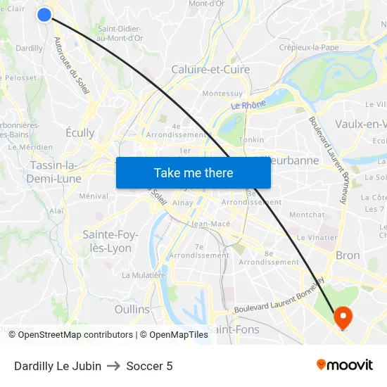 Dardilly Le Jubin to Soccer 5 map