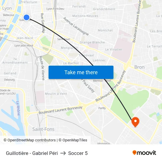 Guillotière - Gabriel Péri to Soccer 5 map