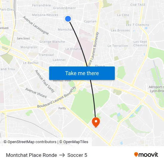 Montchat Place Ronde to Soccer 5 map