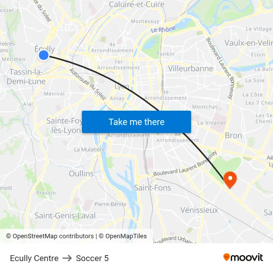 Ecully Centre to Soccer 5 map