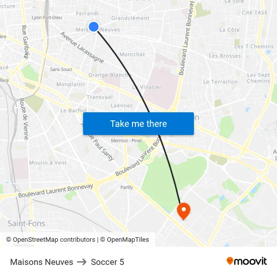 Maisons Neuves to Soccer 5 map