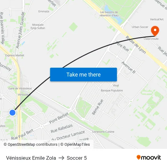 Vénissieux Emile Zola to Soccer 5 map