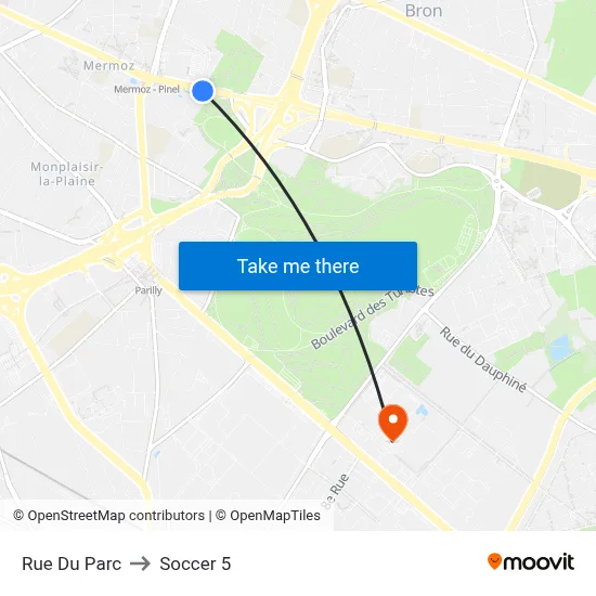 Rue Du Parc to Soccer 5 map