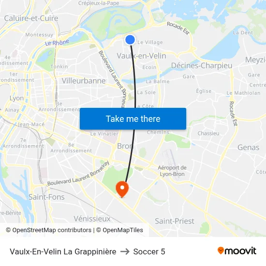 Vaulx-En-Velin La Grappinière to Soccer 5 map