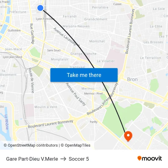 Gare Part-Dieu V.Merle to Soccer 5 map