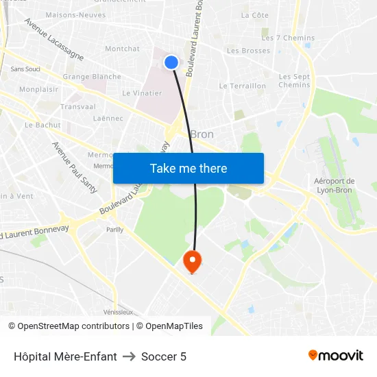Hôpital Mère-Enfant to Soccer 5 map