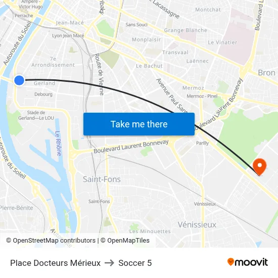 Place Docteurs Mérieux to Soccer 5 map