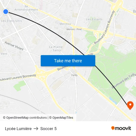 Lycée Lumière to Soccer 5 map