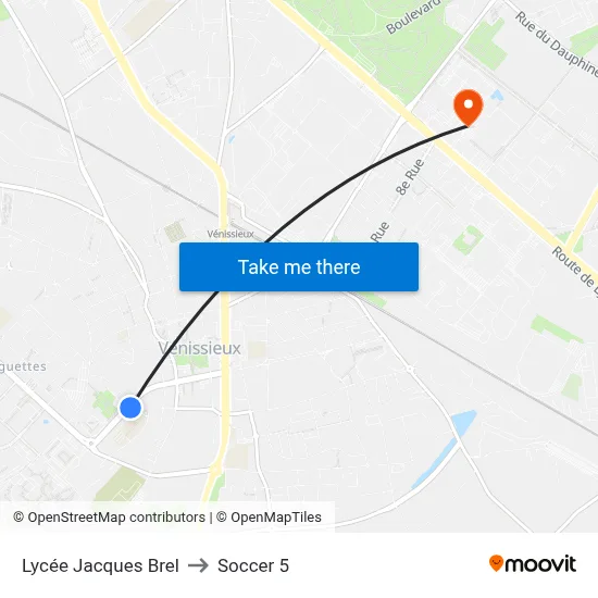 Lycée Jacques Brel to Soccer 5 map