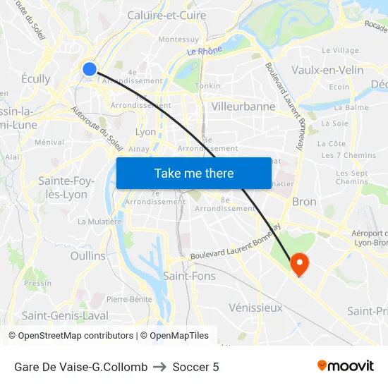 Gare De Vaise-G.Collomb to Soccer 5 map
