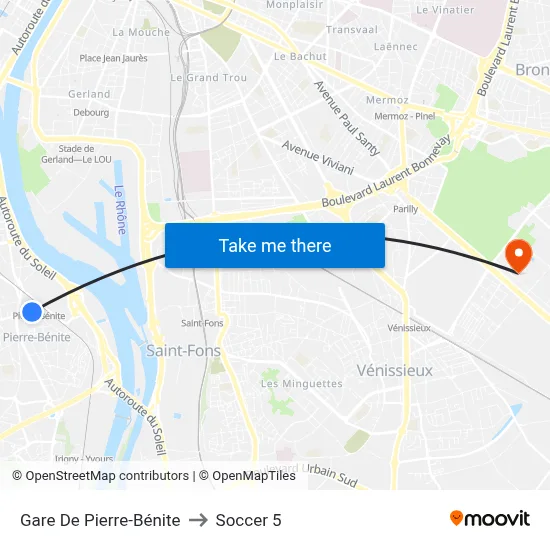 Gare De Pierre-Bénite to Soccer 5 map