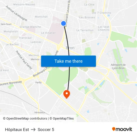 Hôpitaux Est to Soccer 5 map