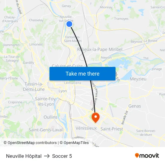 Neuville Hôpital to Soccer 5 map