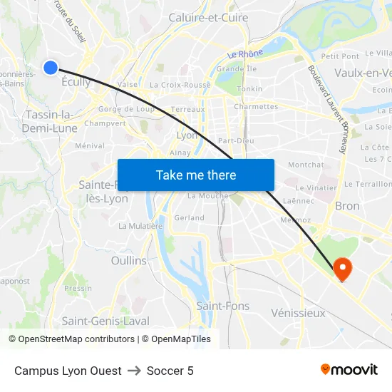 Campus Lyon Ouest to Soccer 5 map