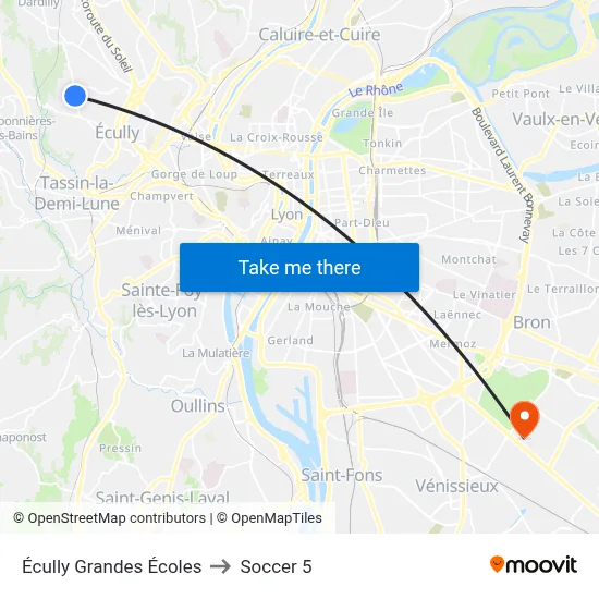 Écully Grandes Écoles to Soccer 5 map