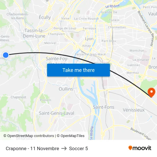 Craponne - 11 Novembre to Soccer 5 map