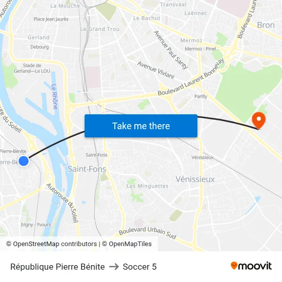 République Pierre Bénite to Soccer 5 map