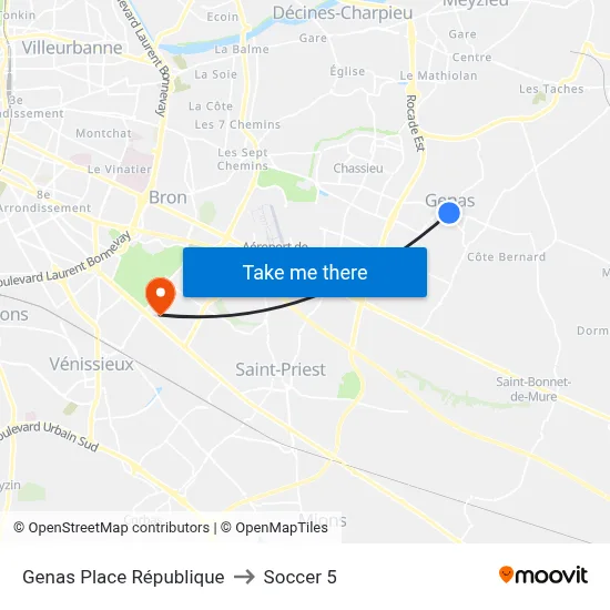 Genas Place République to Soccer 5 map