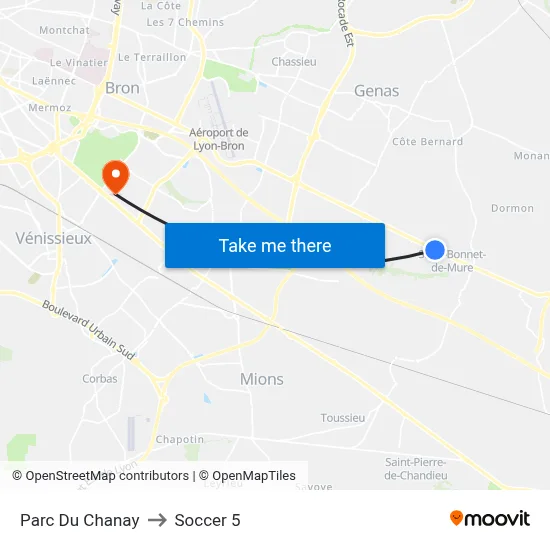 Parc Du Chanay to Soccer 5 map