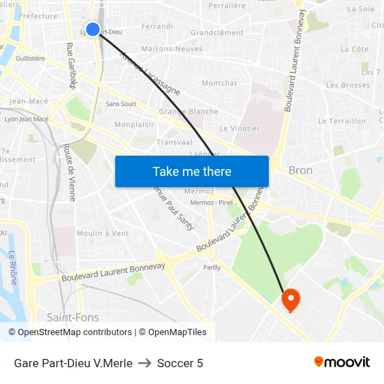 Gare Part-Dieu V.Merle to Soccer 5 map