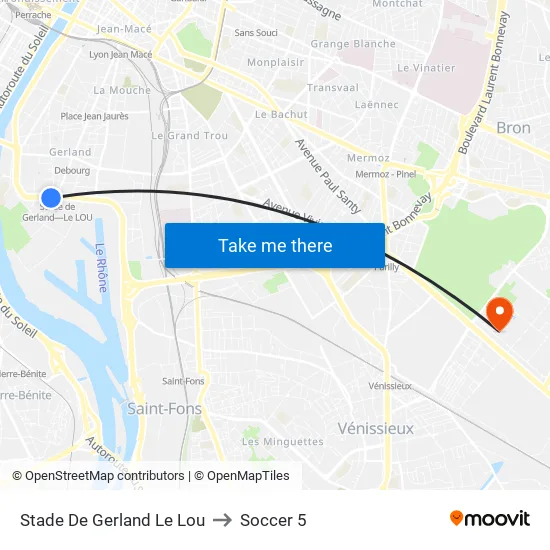 Stade De Gerland Le Lou to Soccer 5 map