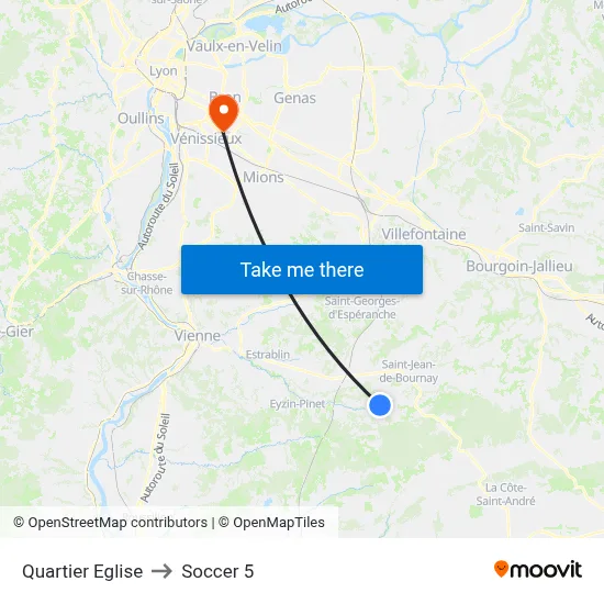 Quartier Eglise to Soccer 5 map