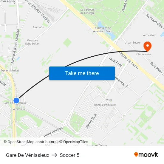 Gare De Vénissieux to Soccer 5 map