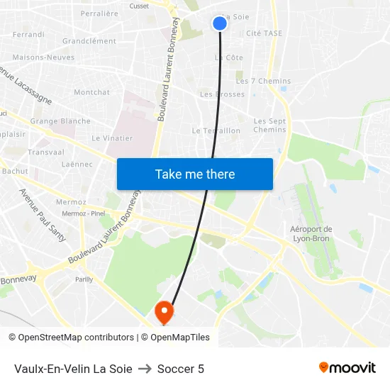Vaulx-En-Velin La Soie to Soccer 5 map