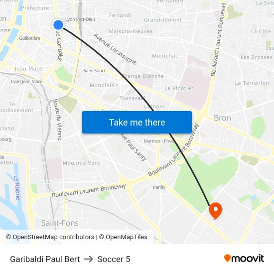 Garibaldi Paul Bert to Soccer 5 map