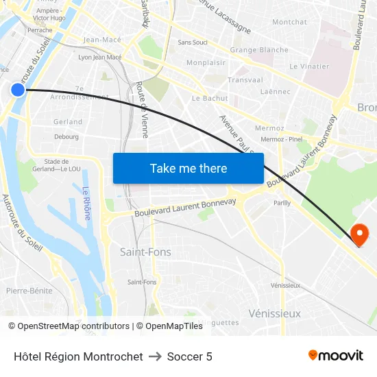Hôtel Région Montrochet to Soccer 5 map