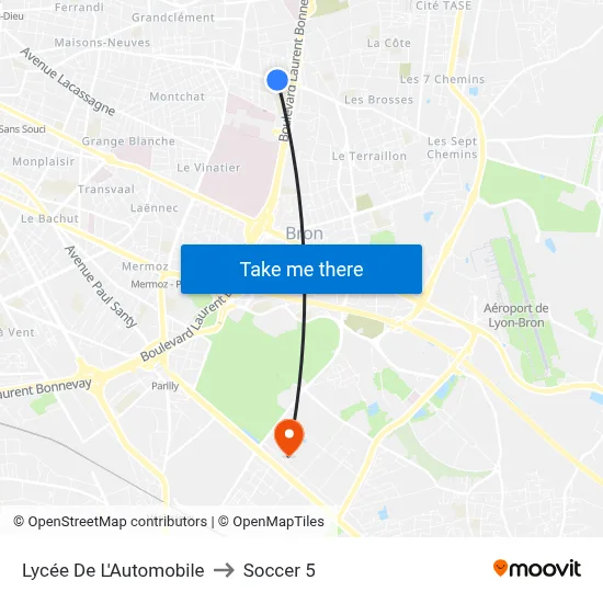 Lycée De L'Automobile to Soccer 5 map