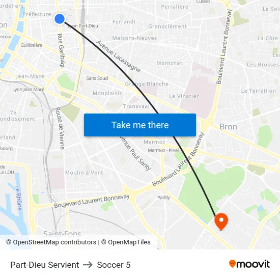Part-Dieu Servient to Soccer 5 map