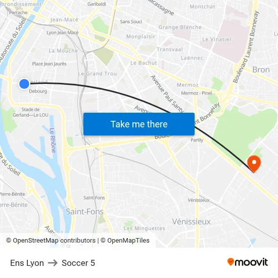Ens Lyon to Soccer 5 map
