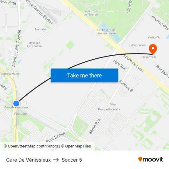 Gare De Vénissieux to Soccer 5 map
