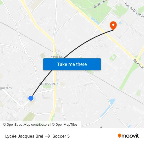 Lycée Jacques Brel to Soccer 5 map