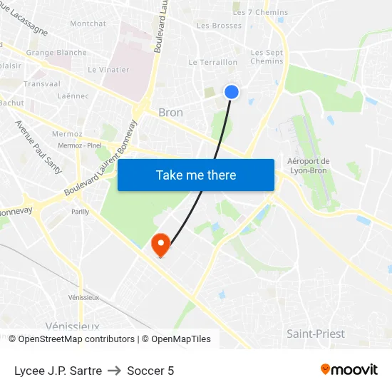Lycee J.P. Sartre to Soccer 5 map