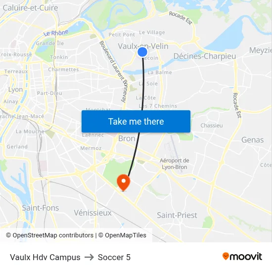 Vaulx Hdv Campus to Soccer 5 map