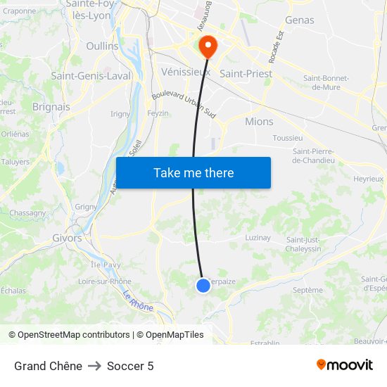 Grand Chêne to Soccer 5 map